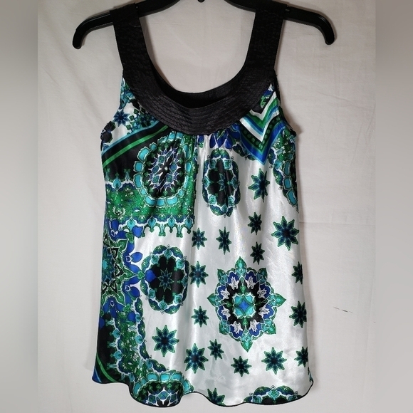 AB STUDIO Green and Blue Sleeveless Sleek Shirt Sz S - Picture 8 of 10
